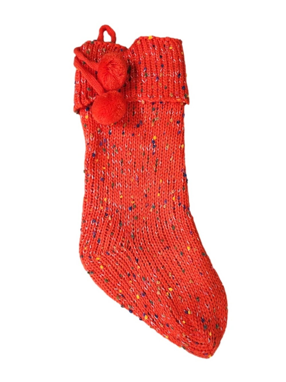 5 Red Knit Holiday Stocking with Pom-Pom Tassels